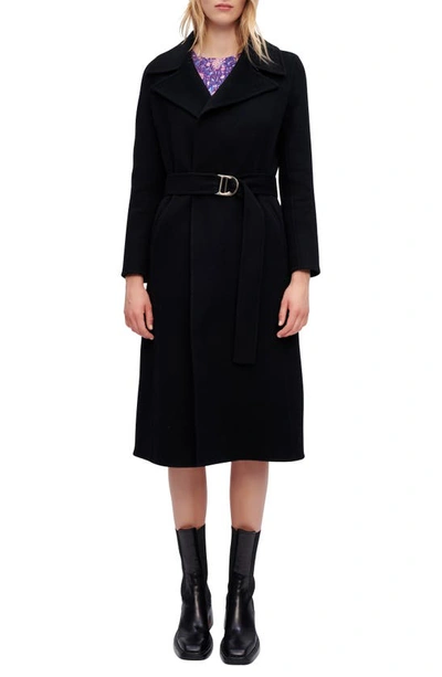 Maje Genereux Double-breasted Belted Wool-blend Coat In Noir