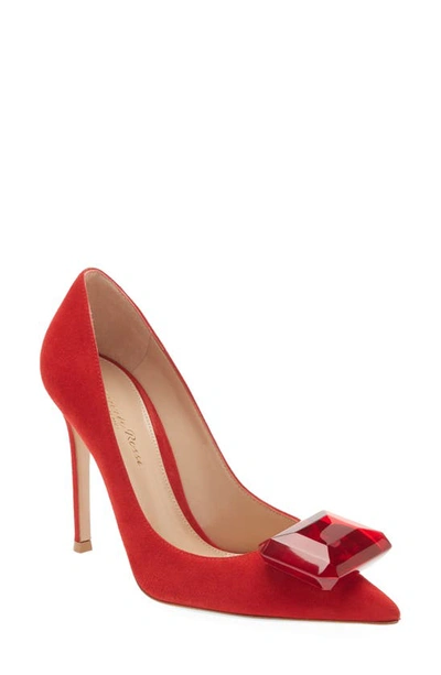 Gianvito Rossi Jaipur 105 Embellished Suede Pumps In Tabasco Red