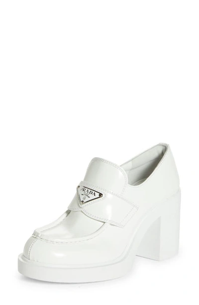 Prada Chocolate Platform Loafer In White