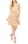 Chaus Metallic Crinkle Tiered Cocktail Dress In Gold