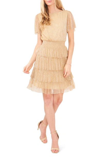 Chaus Metallic Crinkle Tiered Cocktail Dress In Gold