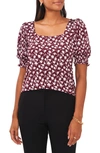 Chaus Floral Square Neck Smocked Sleeve Blouse In Ancho Chile Red