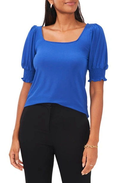 Chaus Square Neck Smocked Sleeve Blouse In Deep Royal Blue