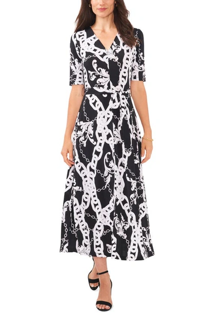 Chaus V-neck Tie Front Dress In Black/ White