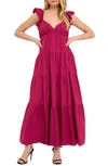 Free The Roses Ruffle Sleeve Maxi Dress In Pink