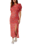 Free People Briella Ruched Printed Midi Dress In Bloom Combo