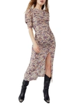 Free People Briella Ruched Printed Midi Dress In Tea Combo
