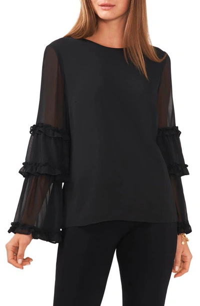 Chaus Bell Sleeve Chiffon Top In Black