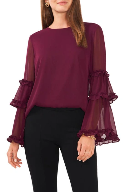 Chaus Bell Sleeve Chiffon Top In Mulberry