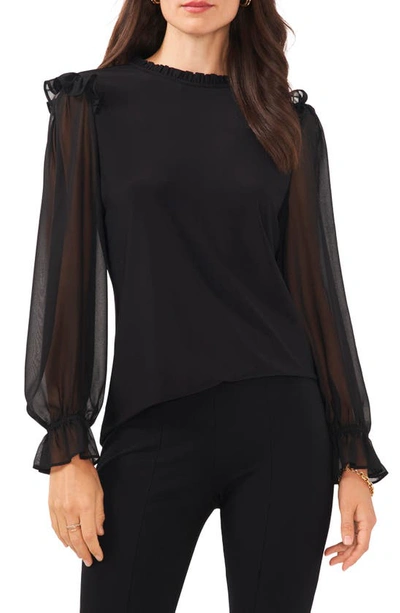 Chaus Ruffle Long Sleeve Top In Black