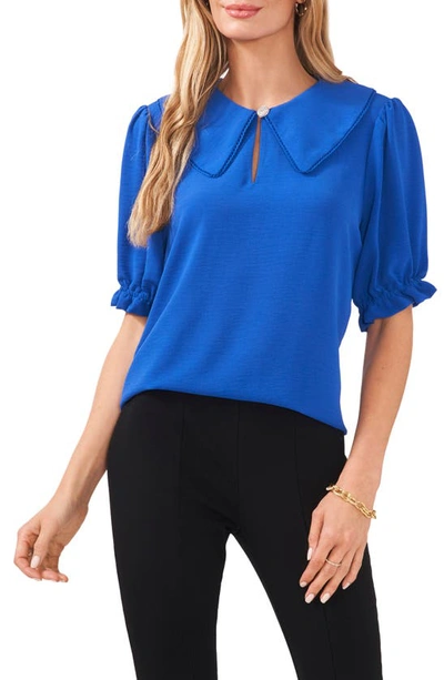 Chaus Oversize Collar Puff Sleeve Blouse In Deep Royal Blue