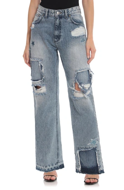 Avec Les Filles Rip & Repair Distressed Straight Leg Jeans In Stargazer