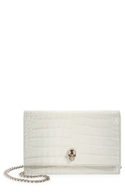 Alexander Mcqueen Mini Skull Croc-embossed Leather Shoulder Bag In Ivory/ Grey