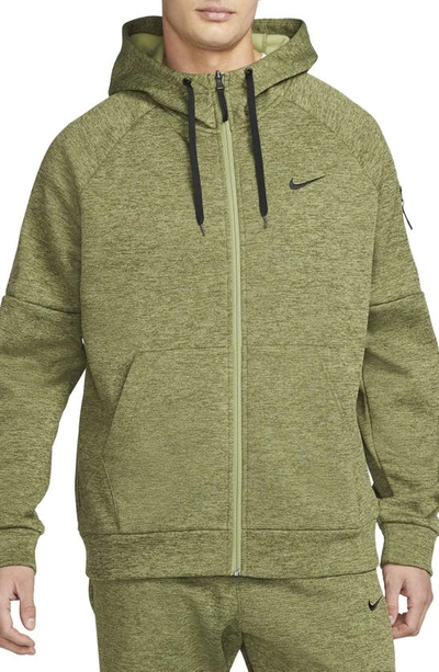 Nike Men's Therma-fit Full-zip Fitness Hoodie In Rough Green/alligator/black