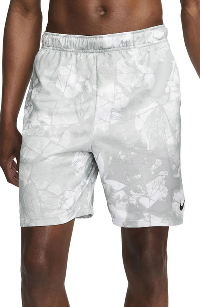 Nike Men's Dri-fit Knit Print Fitness Shorts In Grey