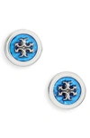 Tory Burch Kira Enamel Circle Stud Earrings In Tory Silver / Blue Multi