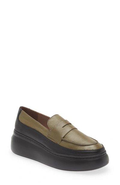 Wonders Platform Penny Loafer In Black Olive