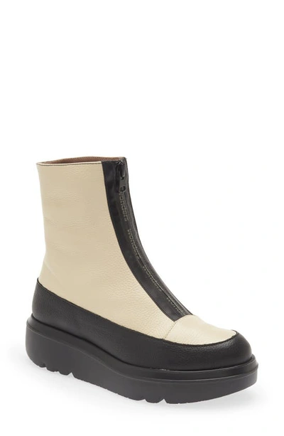 Wonders Front Zip Bootie In Black Cream