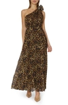 MILLY GINA LEOPARD PRINT ONE-SHOULDER MAXI DRESS