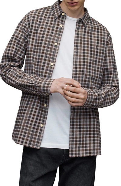 Allsaints Downham Check Cotton Flannel Button-up Shirt In Gray Marl