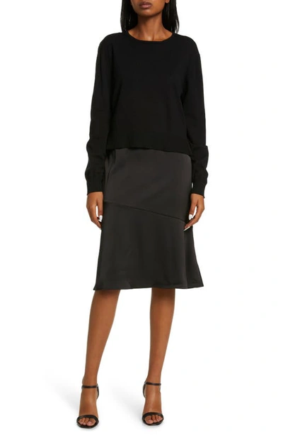 Sam Edelman Slipdress & Long Sleeve Sweater Two-piece Set In Black