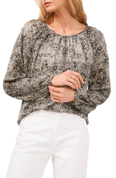 Vince Camuto Snake Print Peasant Blouse In Rich Black