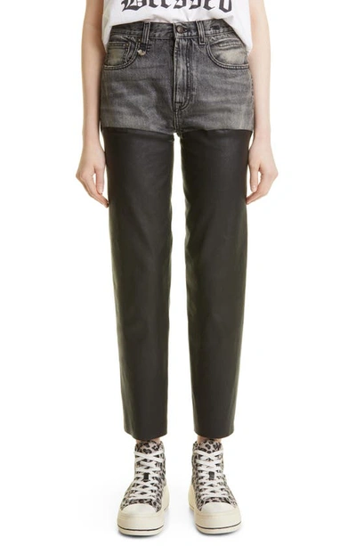 R13 Courtney Chaps Denim And Leather Slim-leg Jeans In Leyton Black