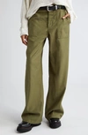 R13 Low-rise Wide Leg Cotton Trousers In Olive