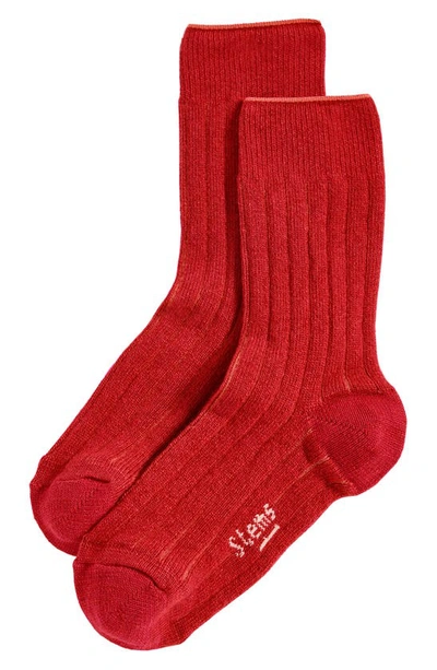 Stems Lux Cashmere Wool Crew Socks In Red