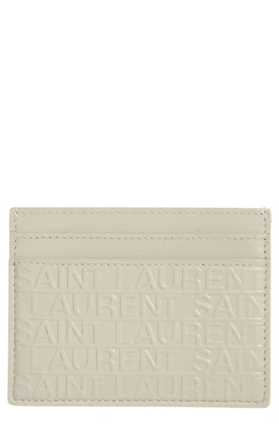 Saint Laurent Logo Embossed Leather Card Case In Crema Soft