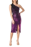 Dress The Population Palmer Sequin One-shoulder Dress In Dark Magenta Multi