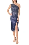 Dress The Population Palmer Sequin One-shoulder Dress In Blue