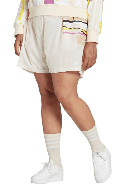 Adidas Originals Plus X Thebe Magugu Shorts In Ecru With All Over Print-white