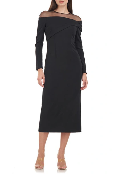 Js Collections Brinley Illusion Lace Yoke Long Sleeve Midi Dress In ...