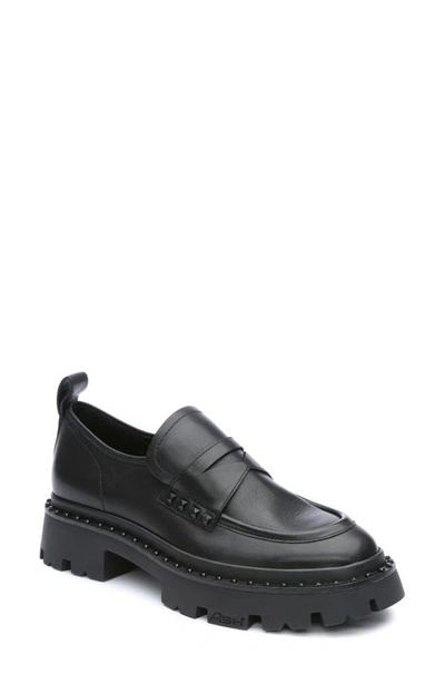 Ash Genial Bis Leather Stud Penny Loafers In Black