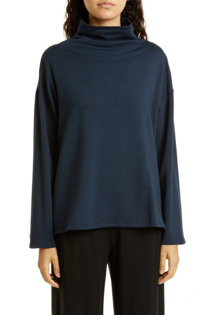 Eileen Fisher High Funnel Neck Top In Blue