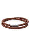 Nordstrom Braided Leather Wrap Bracelet In Brown- Silver