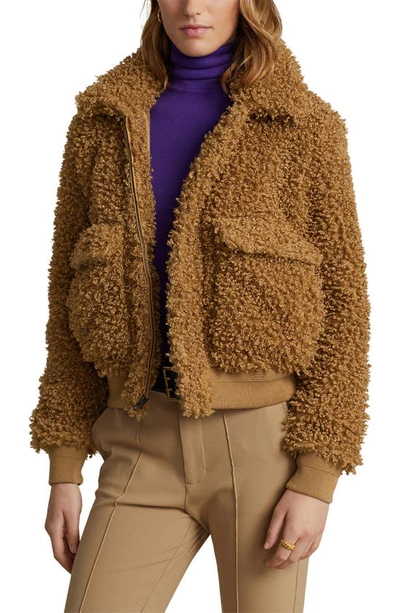 Polo Ralph Lauren Curly High-pile Fleece Woven Jacket In Tan