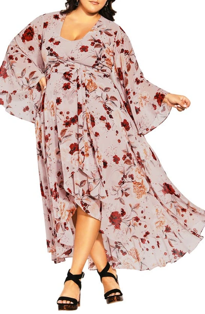 City Chic Jemma Floral Long Sleeve Wrap Maxi Dress In