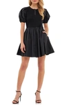 English Factory Mixed Media Henley Minidress In Black