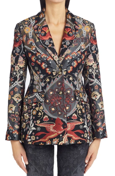 Etro Jacquard Jacket With Floral Pattern And Pegaso In Black
