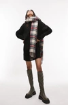 Topshop Boxy Ribbed Funnel Neck Long Sleeve Dress In Black