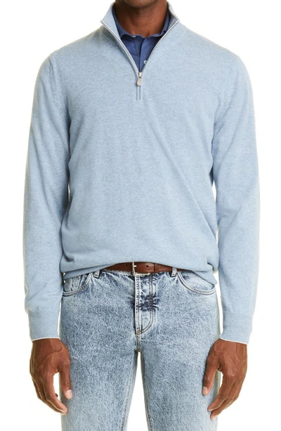 Brunello Cucinelli Men's Quarter-zip Cotton-stretch Sweater In Pervinca+nebbia