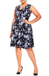 CITY CHIC SARAH PLEATED FLORAL FIT & FLARE DRESS