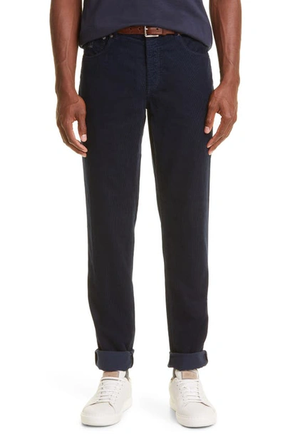 Brunello Cucinelli Fine Wale Cotton Corduroy Pants In Navy