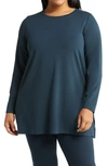 Eileen Fisher Drop-shoulder Crewneck Terry Tunic In Deep Adriatic