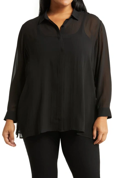 Eileen Fisher Classic Collar Easy Silk Button-up Shirt In Black