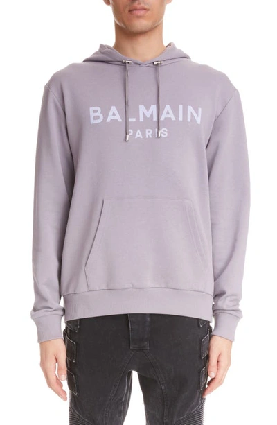 Balmain Logo-print Cotton-jersey Hoodie In Grey