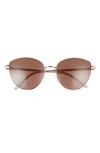 Tory Burch 56mm Cat Eye Sunglasses In Shiny Rose Gold/ Solid Brown