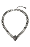 Kurt Geiger Pave Signature Eagle Chain Link Pendant Necklace In Silver Tone, 16-18 In Black/silver